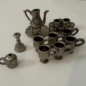 Vintage 1978 Imperial Dollhouse Miniature Tea Set Trays Teapot Cream & Sugar